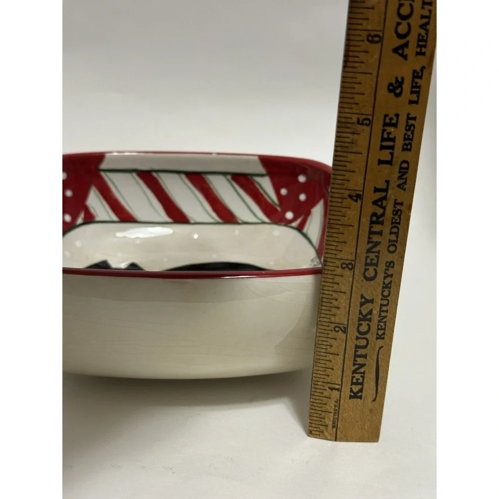 Sakura By Oneida  Candy Cane Cat Square Serving Bowl Tuxedo Cat Fiddlesticks 6